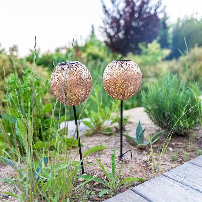 Lot de 2 balises solaires a planter - LUMISKY - AGADIR - H45 cm - Style oriental - LED blanc chaud