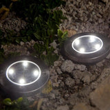 Lot de 8 spots solaires ronds inox encastrable ou a piquer - LUMISKY - DECKY - LED blanc froid - Ř12 cm