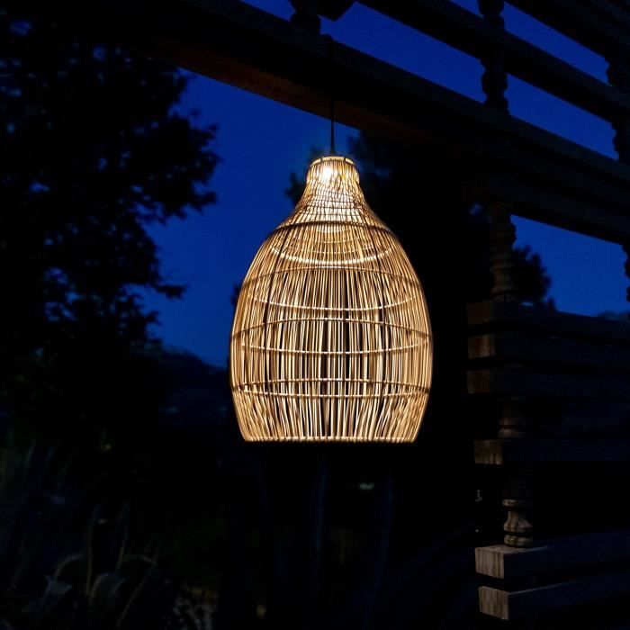 Suspension solaire - LUMISKY - HOLIDAY - H42 cm - Boheme naturel style vannerie tressÈe - LED blanc chaud