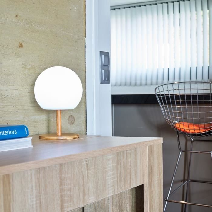 Lampe de table sans fil LUMISKY - pied en bambou extensible - LED blanc chaud/blanc LUNY