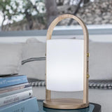Lanterne extérieure LED Woody - LUMISKY - Blanc - Design scandinave - Poignée en bois naturel - Autonomie 10h