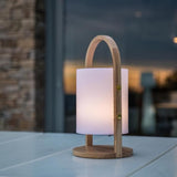 Lanterne extérieure LED Woody - LUMISKY - Blanc - Design scandinave - Poignée en bois naturel - Autonomie 10h