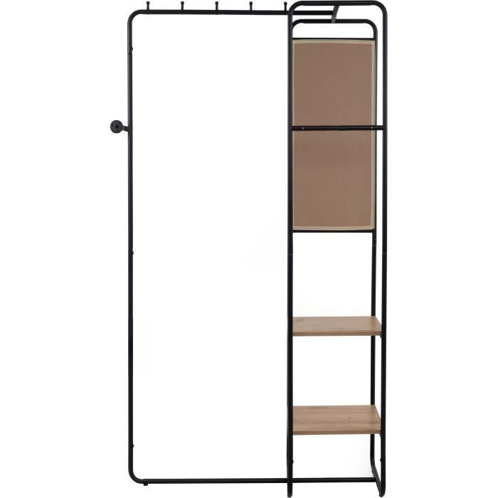 Meuble d'entrée - LUTON - Structure métallique - Noir / Chëne artisan - 100 x 185 x 37 cm - 2 étageres - 1 miroir