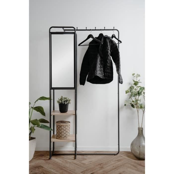 Meuble d'entrée - LUTON - Structure métallique - Noir / Chëne artisan - 100 x 185 x 37 cm - 2 étageres - 1 miroir