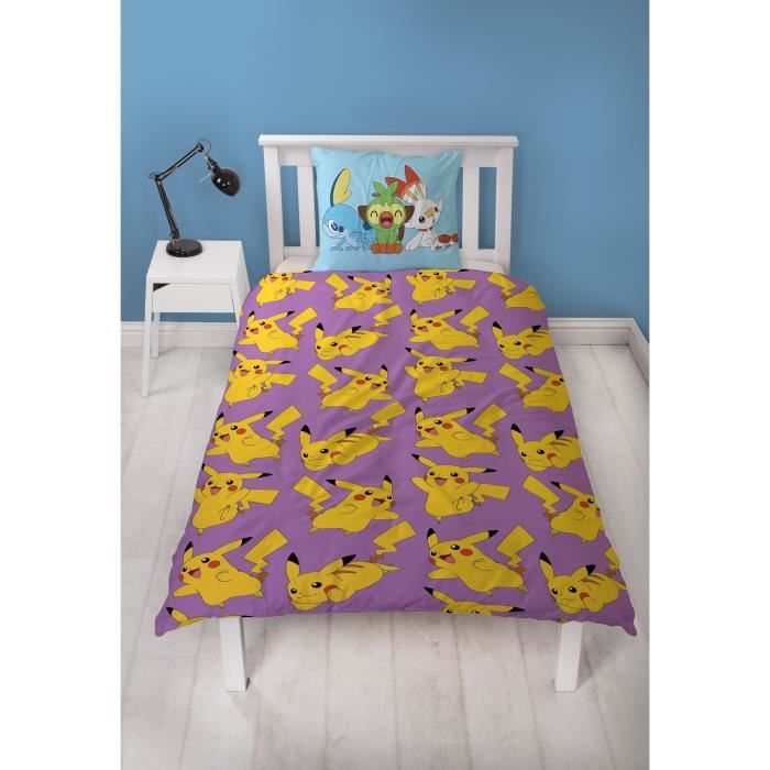 Parure de lit réversible - POKEMON - Pikachu - Microfibre - 1 housse de couette 140 x 200 cm + 1 taie 63 x 63 cm
