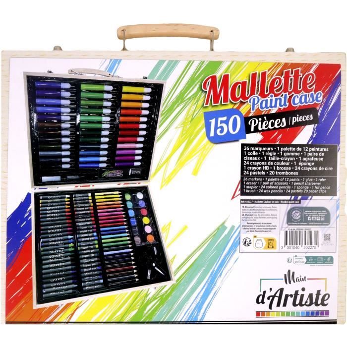 Mallette de dessin - MAIN D'ARTISTE - 150 Pieces - Loisir Créatif - Des 5 ans