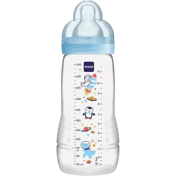 Biberon MAM Easy Active Dragon Bleu 330ml - a partir de 6 mois - Tétine douce et ergonomique