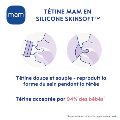 MAM Accessoires pour Biberons Tétine Silicone +0m Débit 1 Lent 2 unités