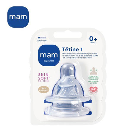 MAM Accessoires pour Biberons Tétine Silicone +0m Débit 1 Lent 2 unités