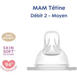 Tétine MAM Silicone +2m Débit 2 Moyen - Lot de 2