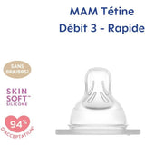 Tétine MAM anatomique en silicone - Débit 3 rapide - Lot de 2