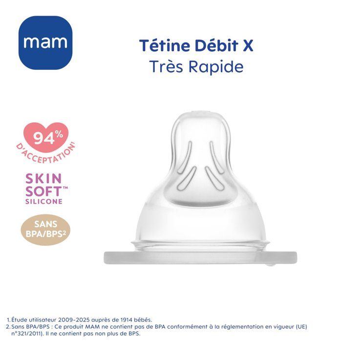 Tétine MAM Silicone Débit X Ultra Rapide - Lot de 2