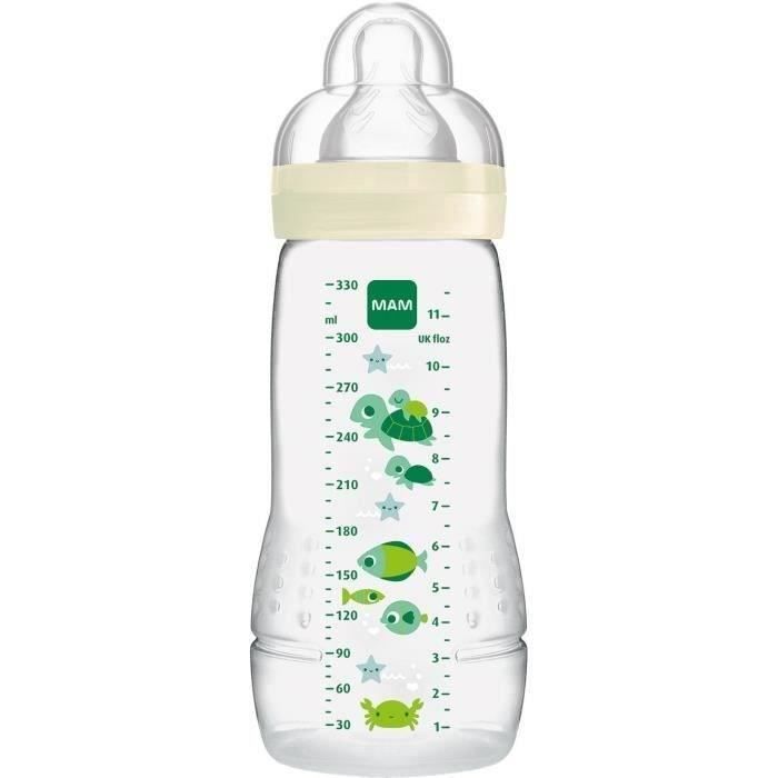 MAM Easy Active 2nd Age Yellow Baby Bottle 330ml - X Flow Teat - Wide Neck - Bisphenol A Free