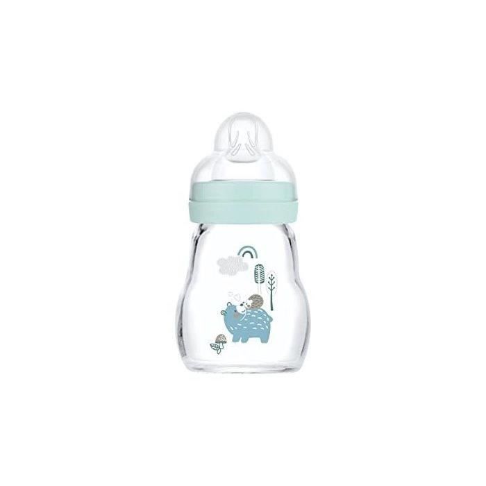 MAM Glass Baby Bottle - 170ml - Blue - Flow 1 Teat