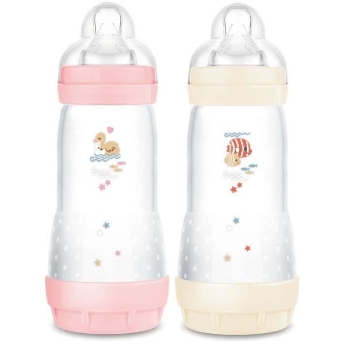 Set of 2 Baby Bottles - MAM - Easy Start - Classic Anti-colic - 320 ml - Teat flow 3 - Candy + Cotton