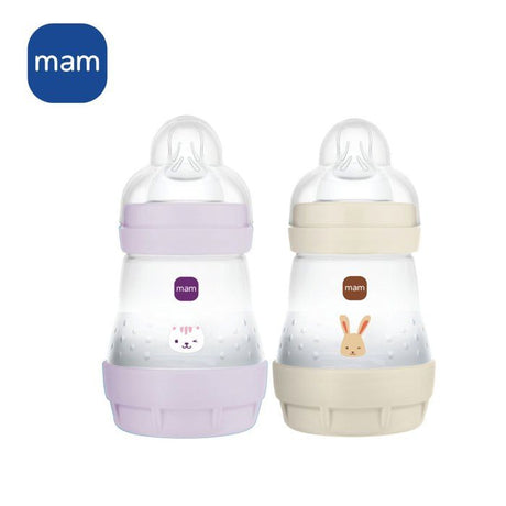 Lot de 2 Biberons - MAM - Easy Start - Anti-colique - 160 ml - Tétine débit 1 - Lilas + Sable