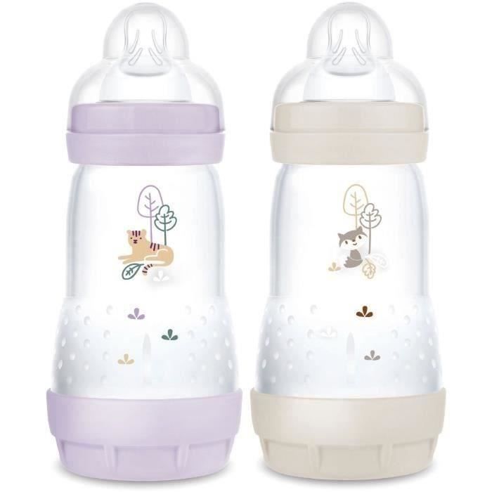 Set of 2 Baby Bottles - MAM - Easy Start / Anti-Colic - 260 ml - Flow 2 Teat - Lilac + Sand