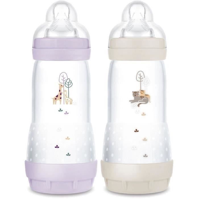 Set of 2 Baby Bottles - MAM - Easy Start - Anti-colic - 320 ml - Teat flow 3 - Lilac + Sand