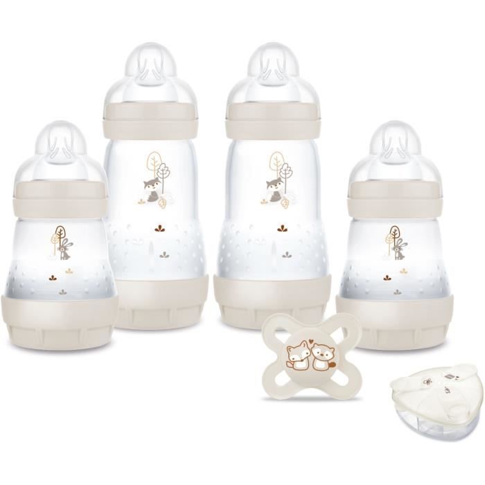Coffret Naissance - MAM - 4 Biberons + 1 Sucette + 1 Boîte doseuse - Sable