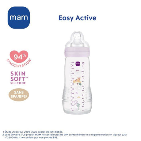 Biberon - MAM BABY - Easy Active - +6 mois - 330 ml - Tétine débit X - Lilas