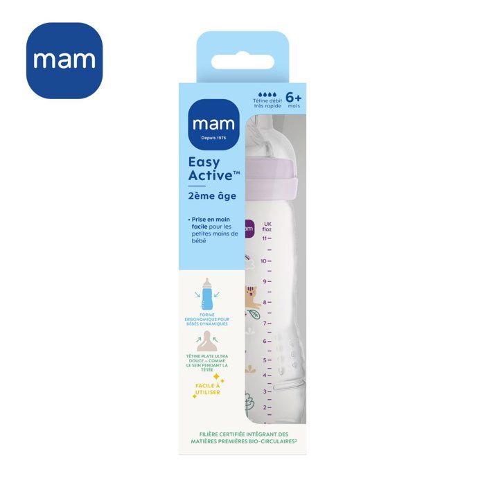 Biberon - MAM BABY - Easy Active - +6 mois - 330 ml - Tétine débit X - Lilas