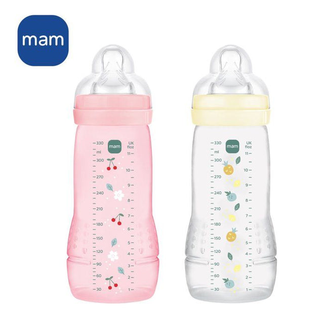 Lot de 2 Biberons - MAM BABY - Easy Active - +6 mois - 330 ml - Tétine débit X - Berry + Pearl