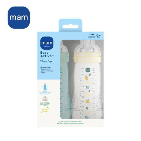 Lot de 2 Biberons - MAM BABY - Easy Active - +6 mois - 330 ml - Tétine débit X - Ice + Pearl