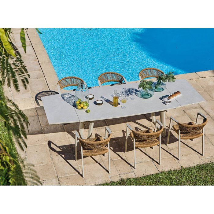 Table de jardin - Ovale - Creme - Aluminium - 18/12 personnes - 80 / 230 / 280 x 110 cm - Manta - PROLOISIRS