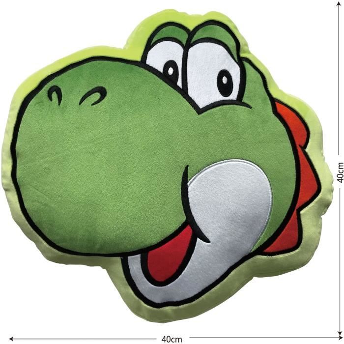 Coussin 3D - MARIO BROS - Visage Yoshi - Microfibre - 40 cm