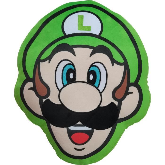Coussin 3D - MARIO BROS - Visage Luigi - Microfibre - 40 cm
