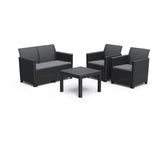 Salon de jardin en résine imitation rotin tressé - Noir - Avec table basse - KETER - 4 personnes - MARIE