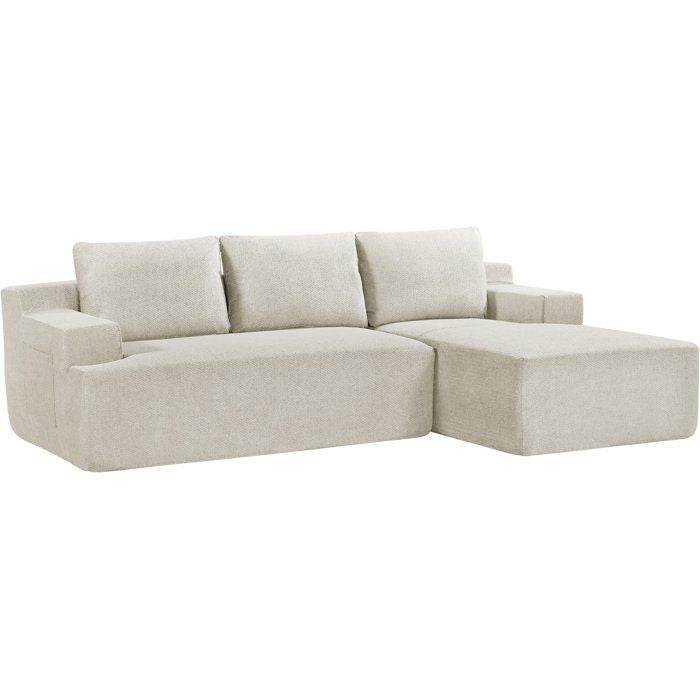 Canapé compressé modulable - 3/4 places - MARIE - Tissu Beige creme - Rangements - 244 x 156 x 85 cm