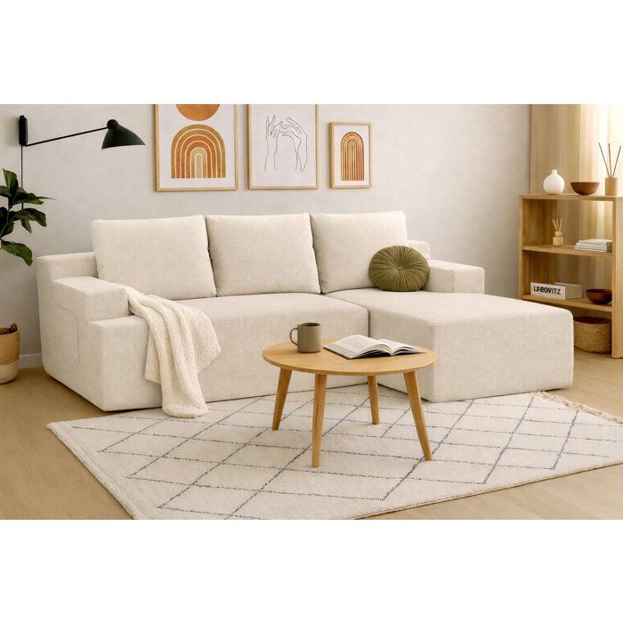 Canapé compressé modulable - 3/4 places - MARIE - Tissu Beige creme - Rangements - 244 x 156 x 85 cm