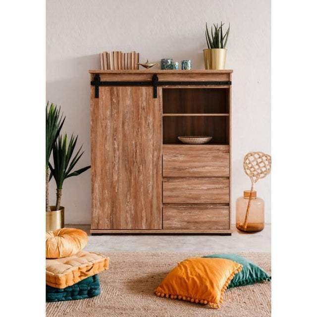 Buffet - MARRAKESCH 53A - Chene - 1 porte - 3 tiroirs - Style industriel-loft