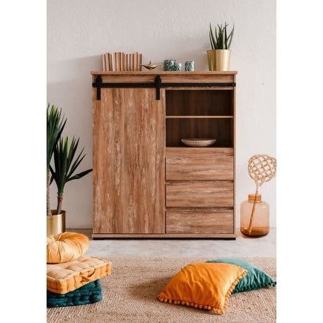 Buffet - MARRAKESCH 53A - Chene - 1 porte - 3 tiroirs - Style industriel-loft