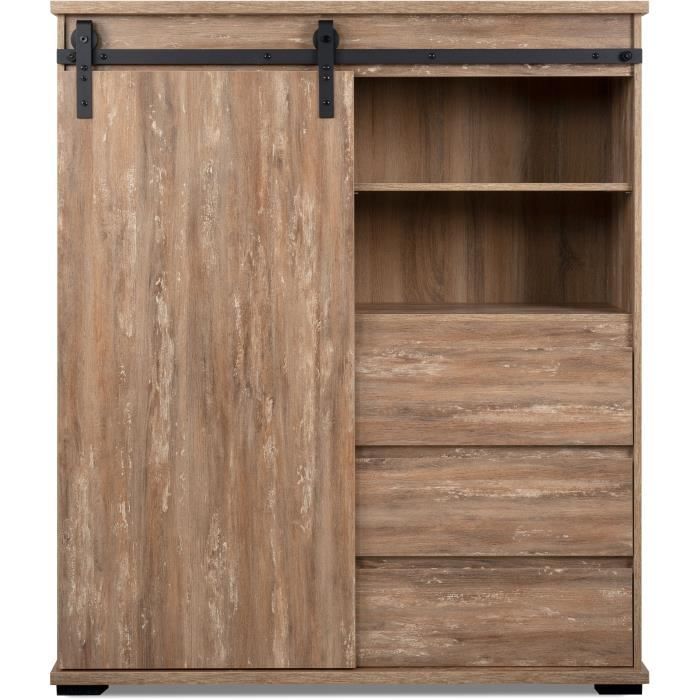 Buffet - MARRAKESCH 53A - Chene - 1 porte - 3 tiroirs - Style industriel-loft