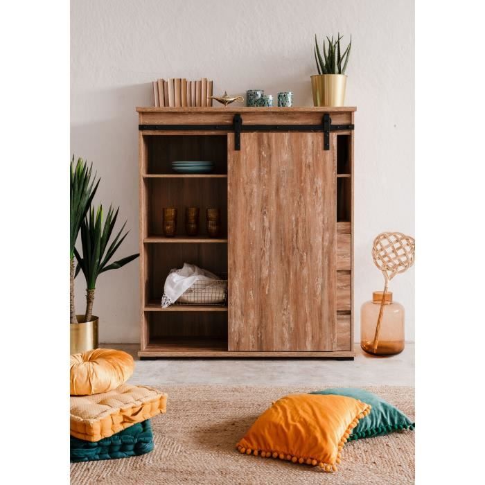 Buffet - MARRAKESCH 53A - Chene - 1 porte - 3 tiroirs - Style industriel-loft