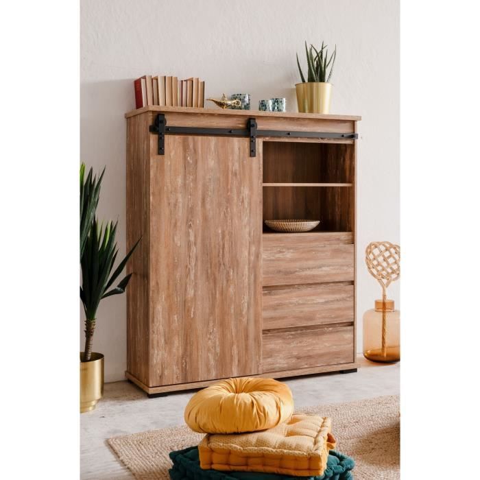 Buffet - MARRAKESCH 53A - Chene - 1 porte - 3 tiroirs - Style industriel-loft