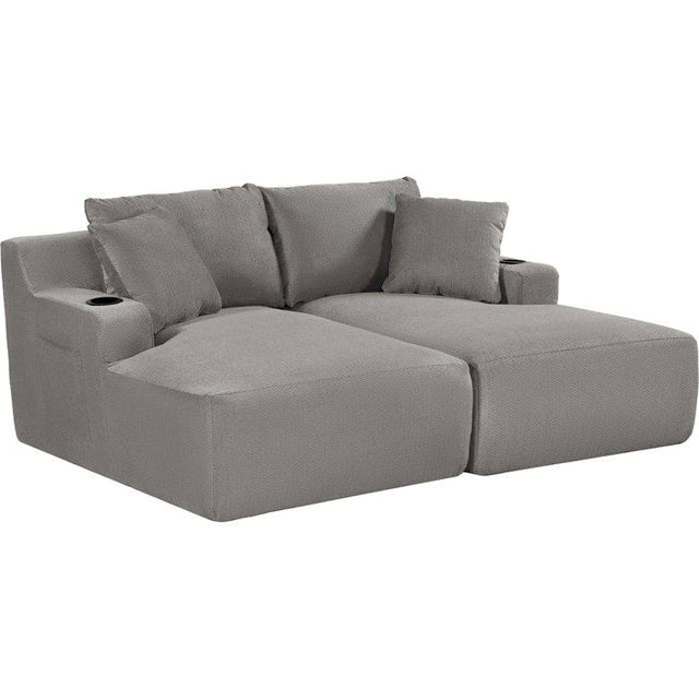 Canapé compressé modulable - 2 places - MARTY - Tissu Gris clair - Rangement & Porte-verres - 180 x 157 x 88 cm