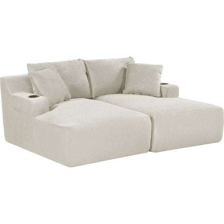 Canapé compressé modulable - 2 places - MARTY - Tissu Beige creme - Rangement & Porte-verres - 180 x 157 x 88 cm