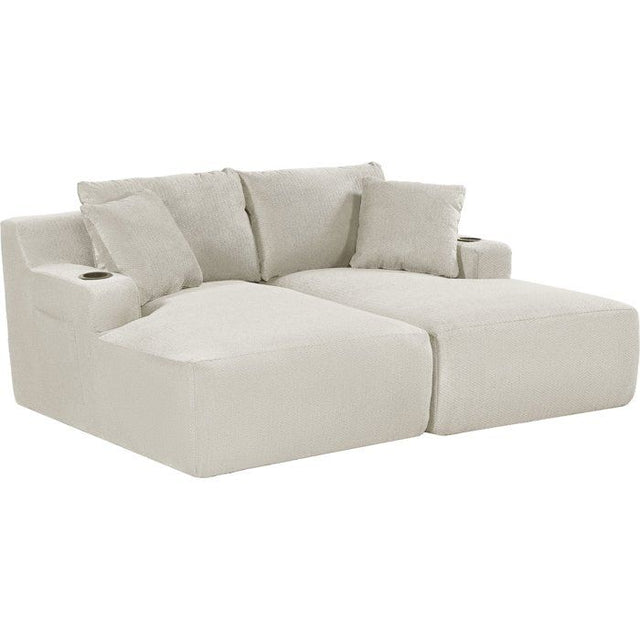 Canapé compressé modulable - 2 places - MARTY - Tissu Beige creme - Rangement & Porte-verres - 180 x 157 x 88 cm