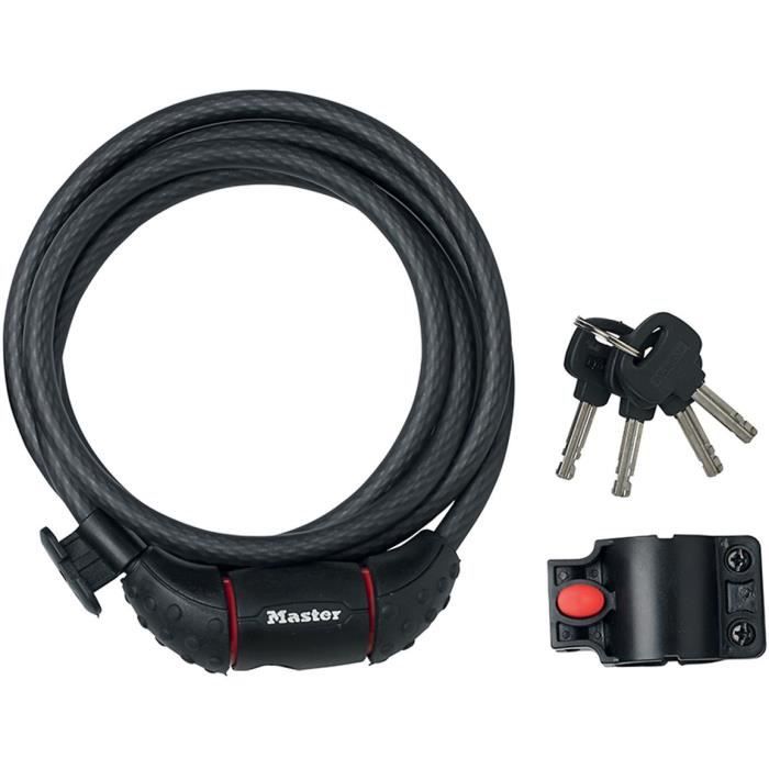 MASTER LOCK Cable Antivol Vélo [1,8 m Câble] [Clé] [Extérieur] [Support Fixation Vélo] 8130EURDPRO