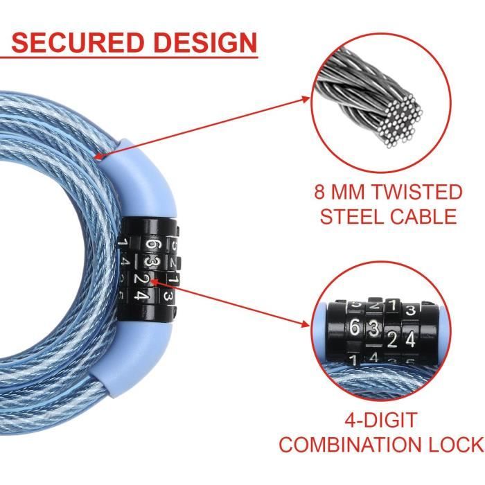 MASTER LOCK Cable Antivol Vélo [1,2 m Câble] [Combinaison] [Extérieur] [Couleur Aléatoire] 8143EURDPROCOL