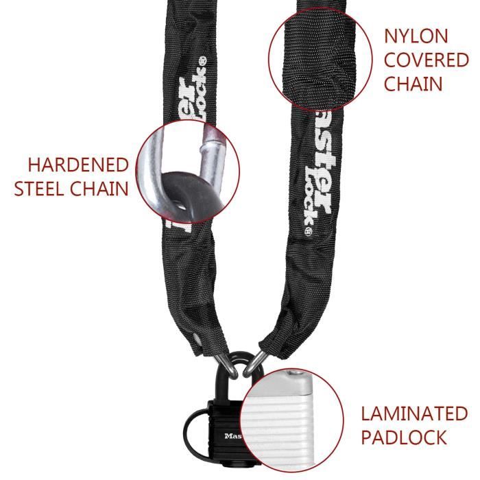 Chaîne antivol MASTER LOCK - 8390EURDPRO - 90cm x Ř 6mm - Cadenas 40mm - Gaine nylon - Noir