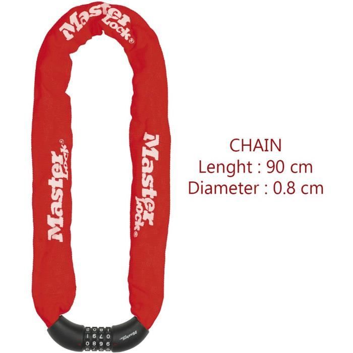 MASTER LOCK Chaîne Antivol Vélo [Combinaison] [90 cm Chaîne] [Rouge] 8392EURDPROCOLR