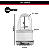 Cadenas Haute Sécurité - MASTER LOCK - M115EURTRILF - A Clé - Acier Laminé Recouvert - Extérieur - Anti-rouille - Anse M - Pack de