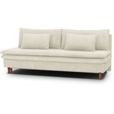 Canapé convertible - 3 places - MASSA - Tissu velours côtelé beige - Pieds bois massif - L 195 x H 82 x P 86 cm