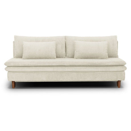 Canapé convertible - 3 places - MASSA - Tissu velours côtelé beige - Pieds bois massif - L 195 x H 82 x P 86 cm