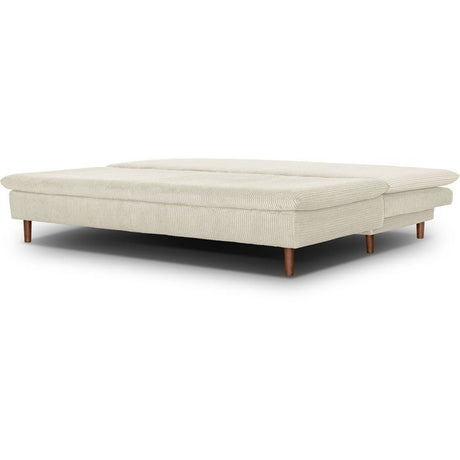 Canapé convertible - 3 places - MASSA - Tissu velours côtelé beige - Pieds bois massif - L 195 x H 82 x P 86 cm