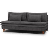 Canapé fixe - 3 places - MASSA - Tissu velours côtelé gris anthracite - Pieds bois massif - L 195 x H 82 x P 86 cm
